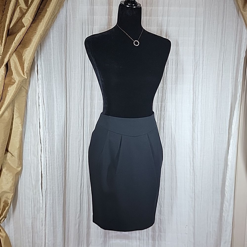 LOFT Black Wool Skirt Pleated Front - Picture 4 of 15